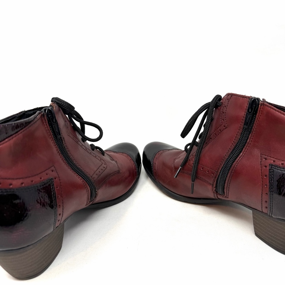 Remonte Mixed Leather Ankle Boots Laced Sz 40 Burgundy Patent Leather Toes - Picture 6 of 9